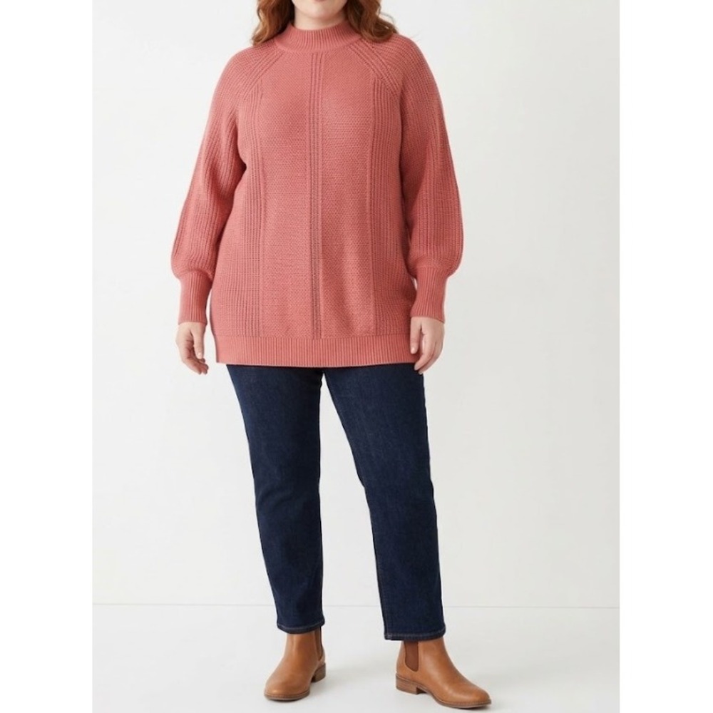 Isaac Mizrahi Sweater size 2X Pink Mauve Mock Neck Puff Raglan Sleeve Pullover